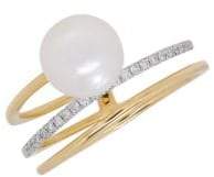 Lord & Taylor Diamond and 8MM-8.5MM White Freshwater Pearl 14K Yellow Gold Ring