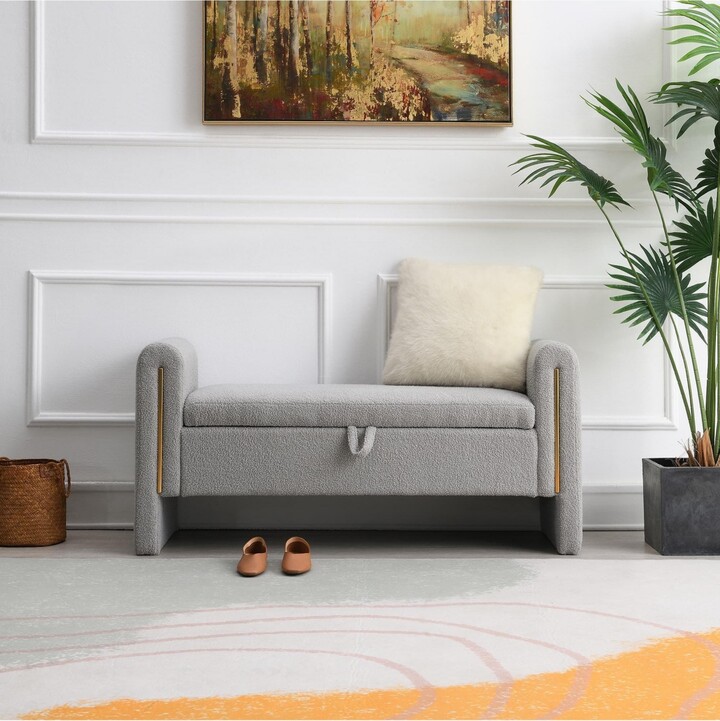 Modern Teddy Bed End Bench with Storage and Arms, Upholstered Foot Rest Stool, Comfy Vanity Bench-The Pop Home