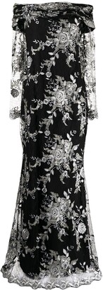 Badgley Mischka Off-Shoulder Lace-Detail Dress