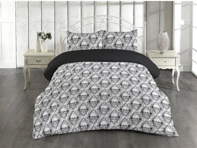 Ambesonne Skull Duvet Cover Set Gothic Skeleton Heads Flowers White Charcoal Grey