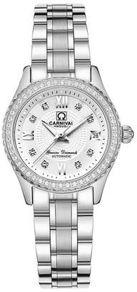 Carnival Women's Automatic Mechanical Bezel Inlay Rhinestones Stainless Steel Band Dress Chic Watch