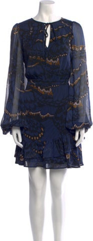 Ted Baker Shift Dress Black Printed Long Sleeve with Tie Neck Concealed Zip Closure at Back Designer size 4. Designer