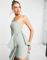 Thumbnail for your product : Trendyol one shoulder maxi dress with ruffle detail in sage