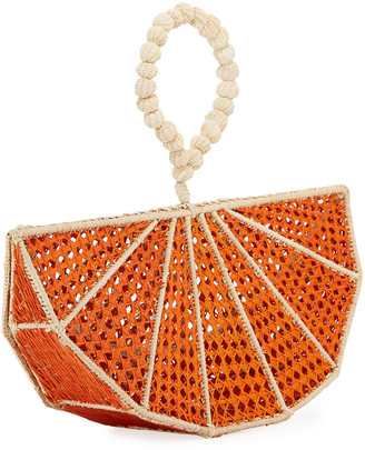 Mercedes Salazar Raffia Orange Wedge Clutch Bag