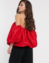 Thumbnail for your product : ASOS DESIGN taffeta off shoulder top with bubble sleeve