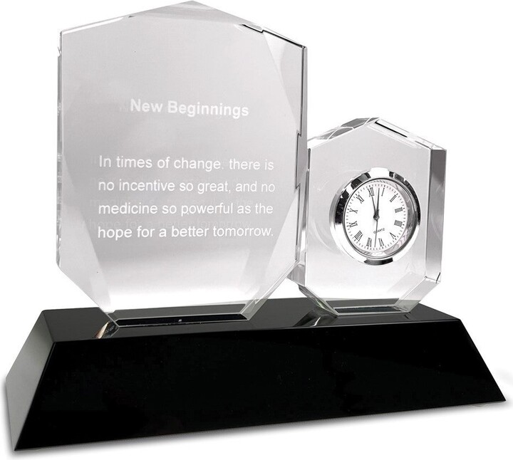 Curata New Beginnings Crystal Inspirational Desk Clock with Mahogany
