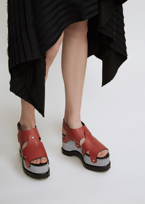 Proenza Schouler red / black / white checkerboard platform sandal