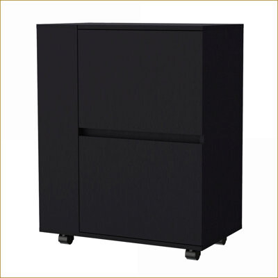 Latitude Run Bar Cart with 2 Cabinets & 4 Shelves, Manufactured Wood Dark Brown | Wenge | Small (less than 40in)