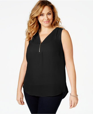 INC International Concepts Plus Size Zip-Neck Shell, Only at Macy's