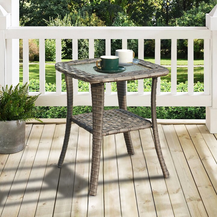 OVIOS Patio Outdoor Wicker Side Table with Glass Top ShopStyle