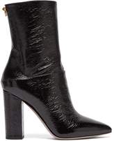 Thumbnail for your product : Valentino Ringstud Creased Patent-leather Ankle Boots - Womens - Black