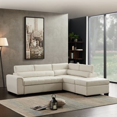 Latitude Run Erez 62 Wide Faux Leather, Sleeper Sofa With Chaise And Ottoman
