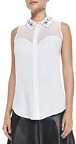 Thumbnail for your product : Milly Jane Bead-Collar Stretch-Silk Blouse
