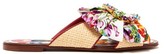 Thumbnail for your product : Dolce & Gabbana Crystal-buckle Floral-print Satin & Raffia Slides - Pink Multi