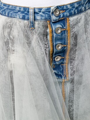 Unravel Project Tulle Overlay Denim Skirt