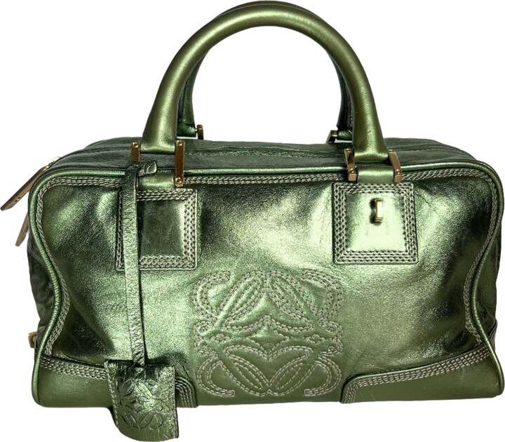 Loewe Amazona 29 Zip Around In Metallic Green Lambskin Leather