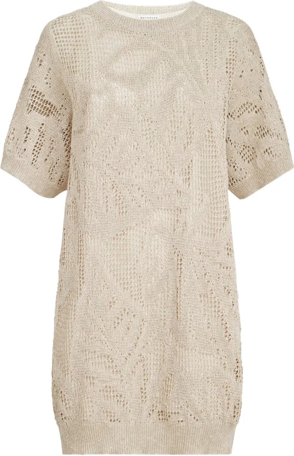 Brunello Cucinelli Dazzling Water Lillies Mini Dress In Linen And Cotton