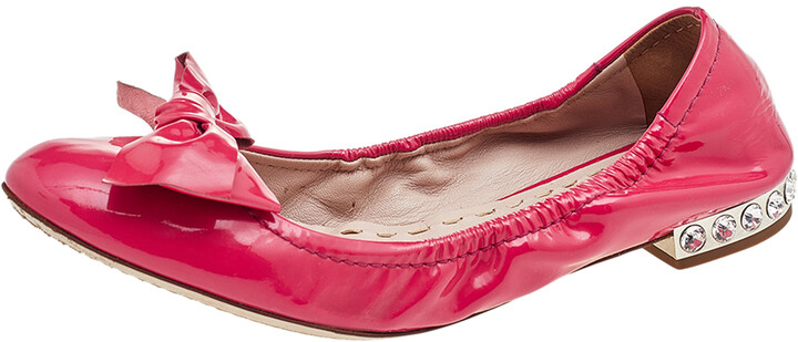 Miu Miu Pink Patent Leather Crystal Embellished Bow Ballet Flats Size 38 -  ShopStyle