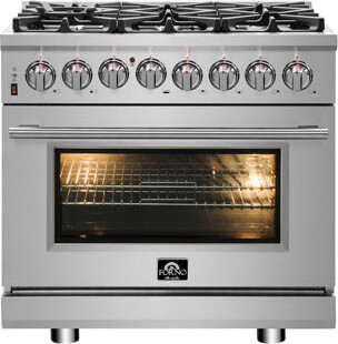 Forno Massimo 36-inch Dual Fuel Range, 6 Burners, 5.36 cu.ft. True Convection Oven, Air Fryer & Griddle