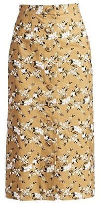Erdem Gainor Floral Embroidered Button Front Pencil Skirt