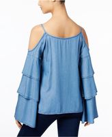 Thumbnail for your product : INC International Concepts Denim Ruffled Cold-Shoulder Top, Created for Macy's