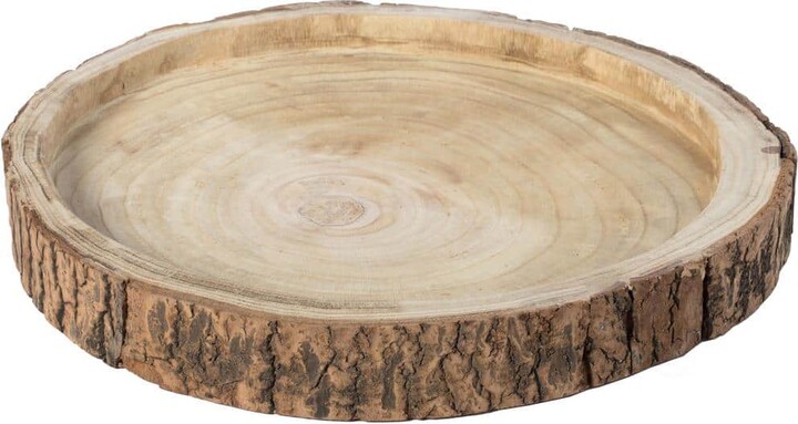 Vintiquewise 18 Dia in. Beige/Cream Wood Tree Bark Indented Display Tray Serving Plate Platter Charger
