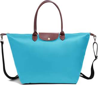 BEKILOLE Women Fashion Waterproof Tote Bag Nylon Shoulder Beach Bag with Shoulder Strap- Coffee Color