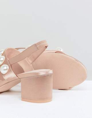 Monki Pearl Detail Block Heeled Sandal