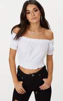 Thumbnail for your product : PrettyLittleThing White Ruched Sleeve Bardot Crop Top