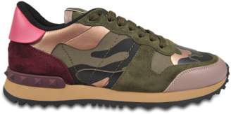 Valentino Garavani Camouflage Sneakers in Khaki and Pale Pink Suede Leather