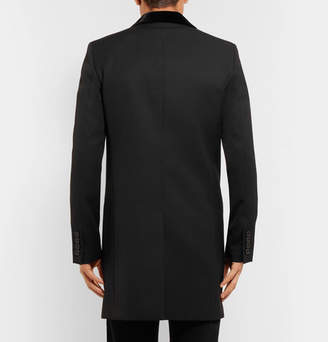 Saint Laurent Slim-fit Velvet-trimmed Wool-gabardine Coat - Black