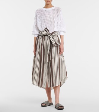 Brunello Cucinelli Striped cotton and silk midi skirt