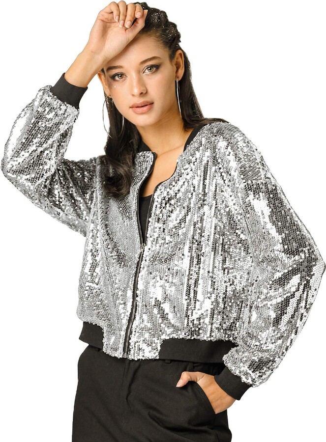 silver sequin bomber jacket