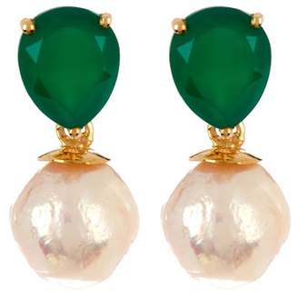 Forever Creations USA Inc. Gold Vermeil Emerald & 12mm Freshwater Pearl Drop Earrings