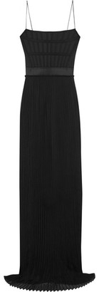 Stella McCartney Grosgrain-trimmed Twill And Pleated Silk-chiffon Gown - Black