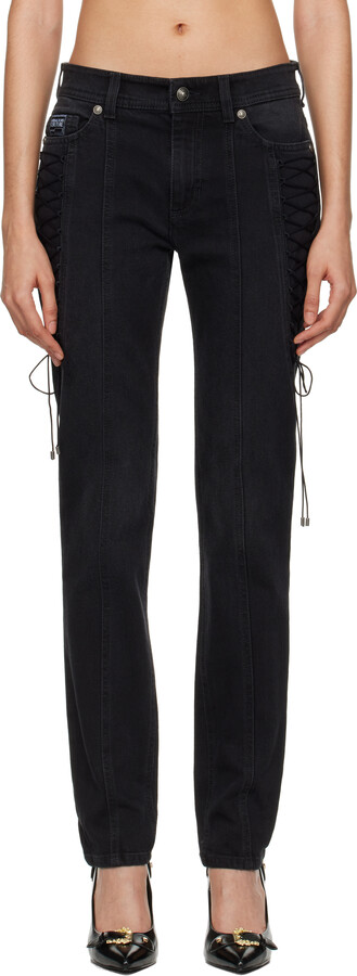 Versace Jeans Couture Black Lace-Up Slim-Fit Jeans