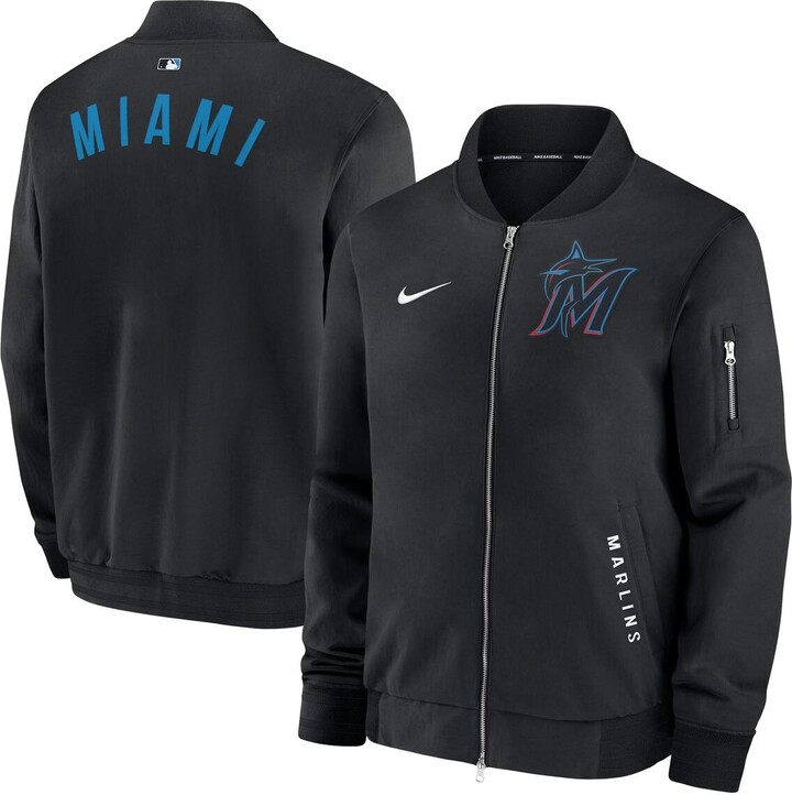 Nike Men's Black Miami Marlins Authentic Collection Dugout Full-Zip Bomber Jacket