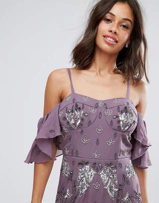 Maya Petite All Over Embellished Corset Top Maxi Dress With Cold Shoulder