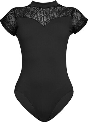 Body Danza Donna Con Pizzo - Leotard Maniche Corte Per Yoga E Ginnastica - Foto 9