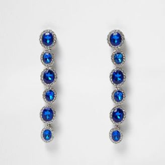 River Island Womens Silver tone blue gem dangly earrings
