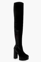 Thumbnail for your product : boohoo Womens Evie Velvet Stretch Platform Over The Knee Boots