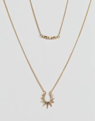 Pieces Double Chain Spiked Bar Necklace