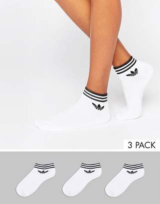 adidas 3 Pack White Ankle Socks With Trefoil Logo