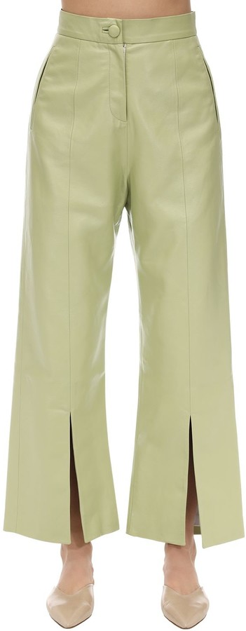 green pleather pants