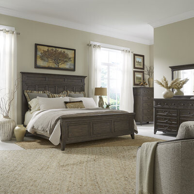 Canora Grey Trelawny Panel Bed Dresser & Mirror Chest - Saddle Brown