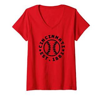 Womens Cincinnati Baseball Apparel 1881 Minimalist V-Neck T-Shirt