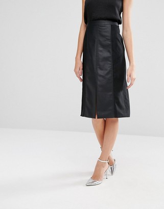 Oasis Leather Look & Suedette A-Line Midi Skirt