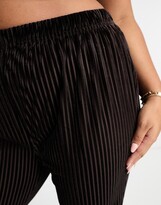 Thumbnail for your product : Urban Threads Curve velvet plisse wide leg pants in chocolate brown (part of a set)