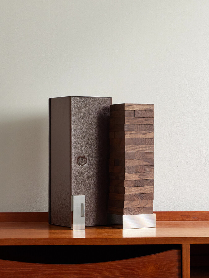 Oak Topple Blocks and Palladium-Plated Lighter Set