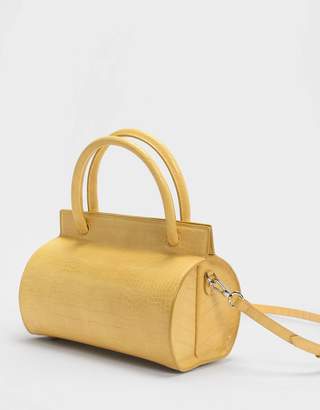 Charles & Keith Croc-Effect Double Top Handle Structured Bag